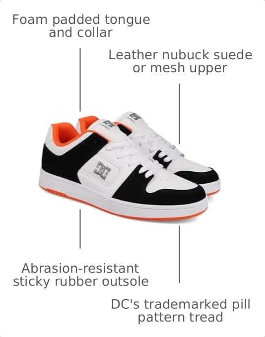 DC Shoes Mens Dc Men's Manteca 4 Skate Shoe Black/White/Orange