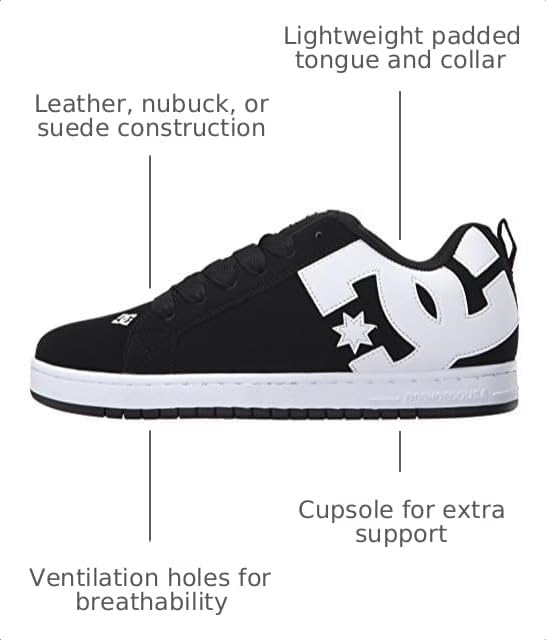 DC Shoes Mens Court Graffik Casual Low Top Skate Shoe Sneaker Black