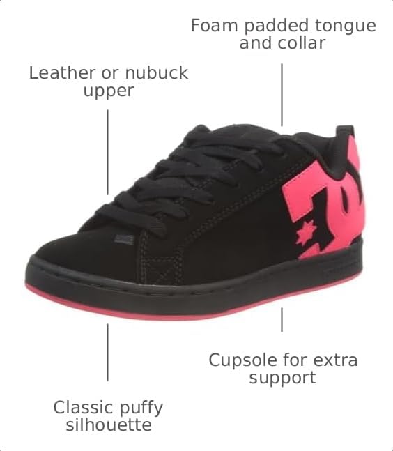 DC Womens Dc Women's Court Graffik Casual Skate Shoe Black/Hot Pink