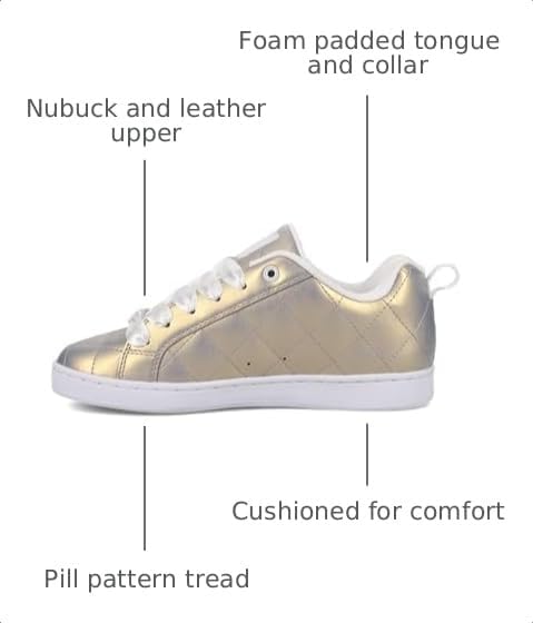 DC Women's Court Graffik Shoe, Lt. Gold 8 M US
