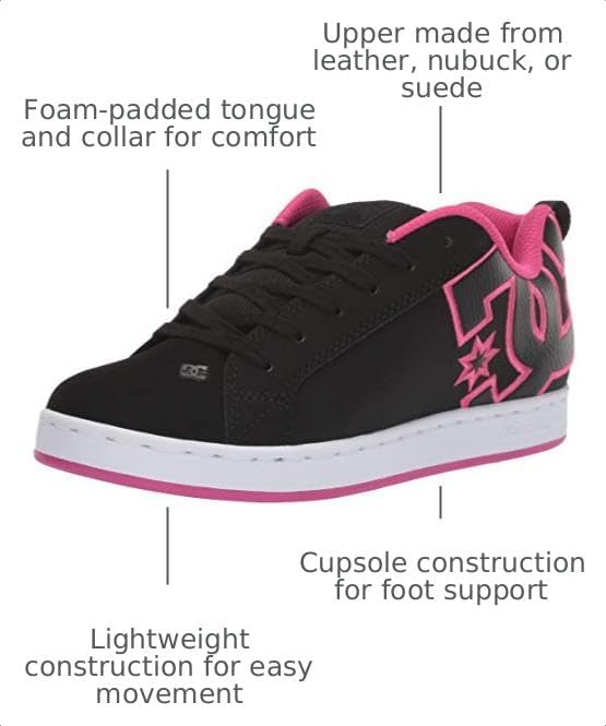 DC Womens Dc Women's Court Graffik Casual Skate Shoe Black/Pink Stencil