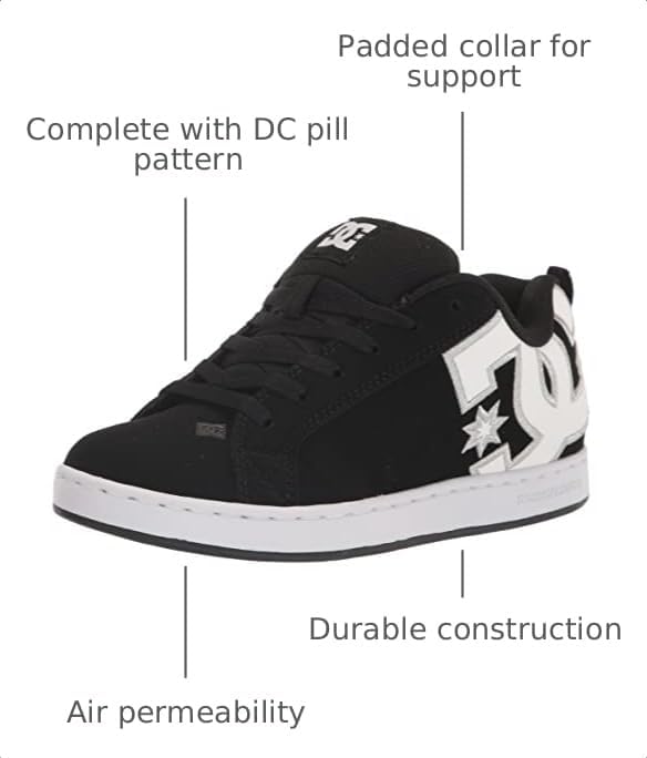 DC Womens Dc Women's Court Graffik Casual Skate Shoe Black/White Stencil